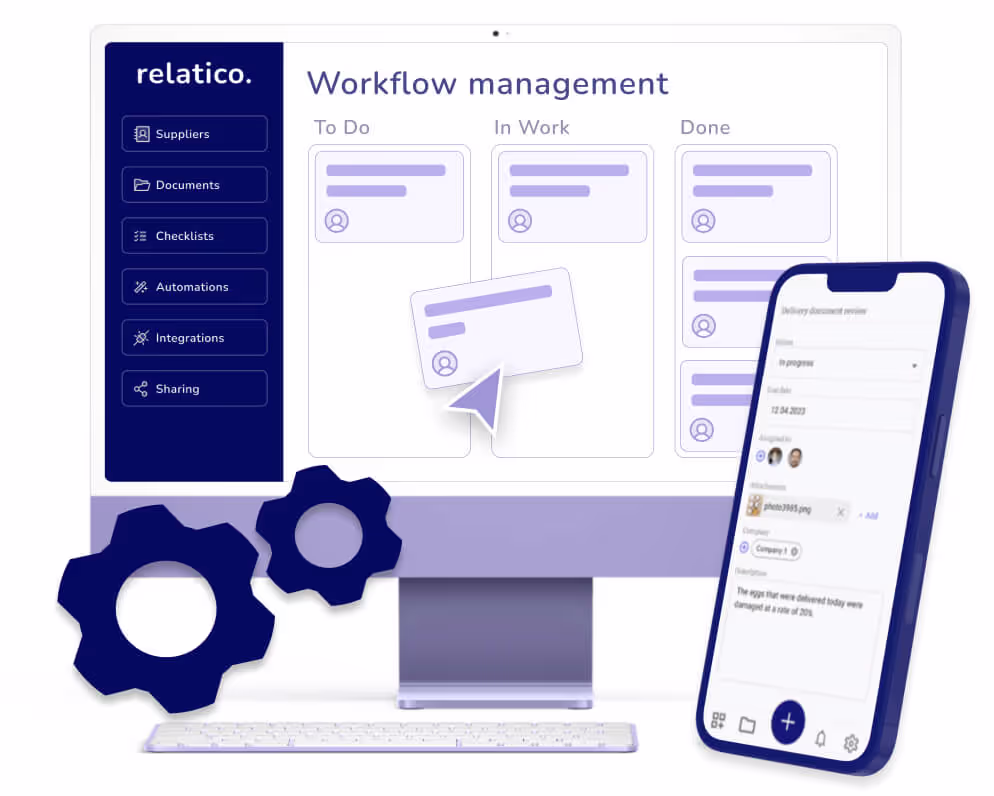 Example of the Workflow and automation Functions of relatico. Relatico is a supplier management software.